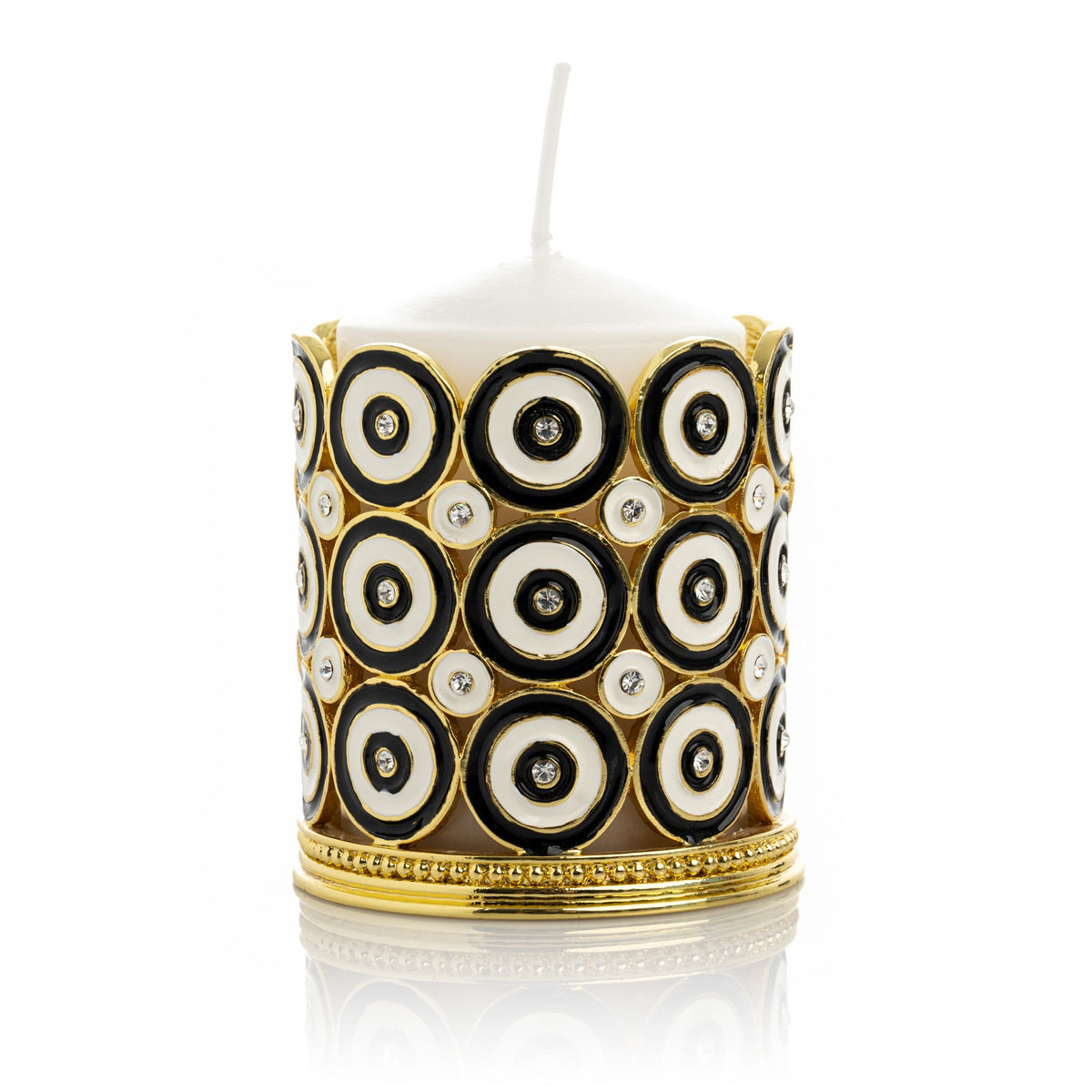 Keren Kopal Golden Decorated Candle Holder with Circles Pattern