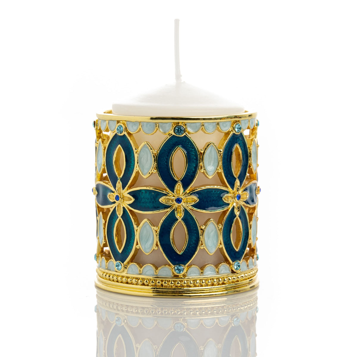 Keren Kopal Golden Blue Decorated Candle Holder