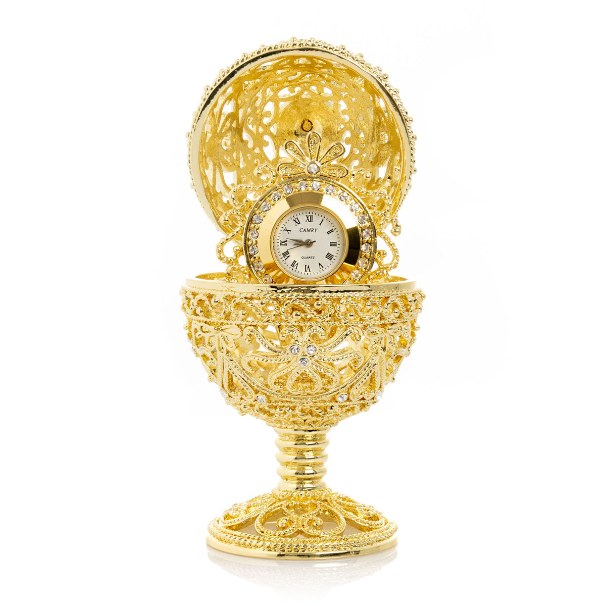 Keren Kopal Gold Faberge Egg with Clock Inside