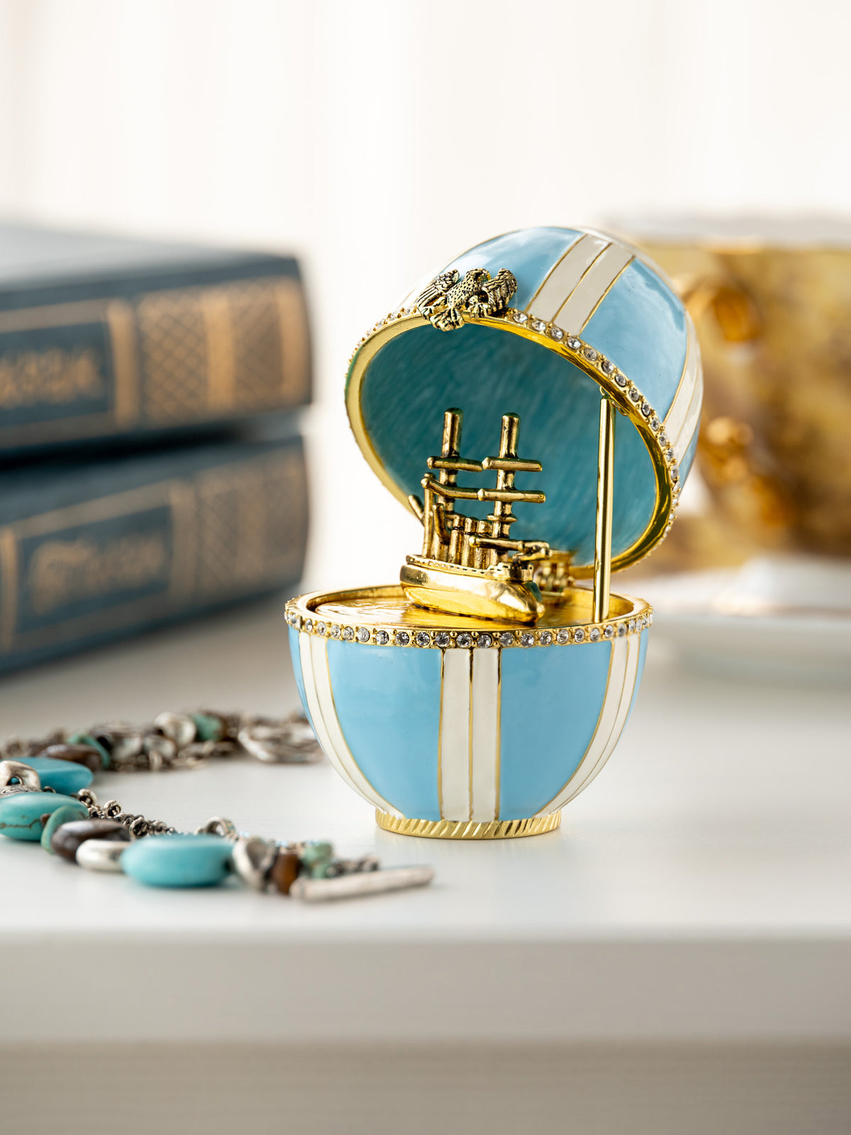 Keren Kopal Light Blue Egg with a Sailing ship