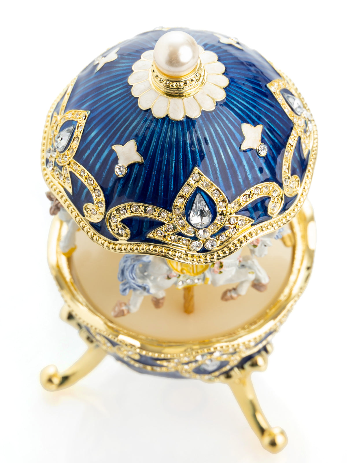 Keren Kopal Blue Wind up Horse Carousel Faberge Egg