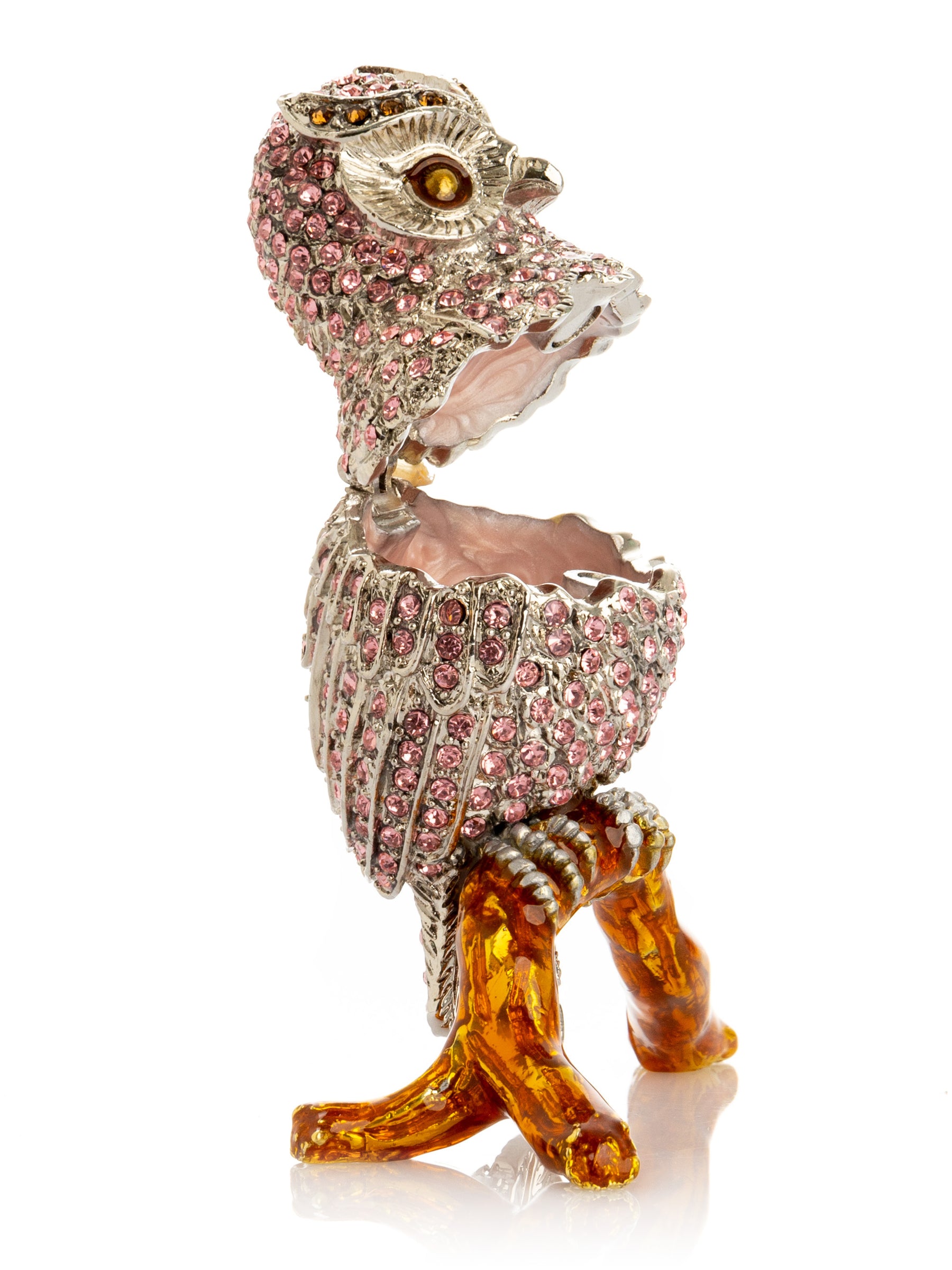 Pink & Silver Crystal Owl on Amber Tree Branch Trinket Box