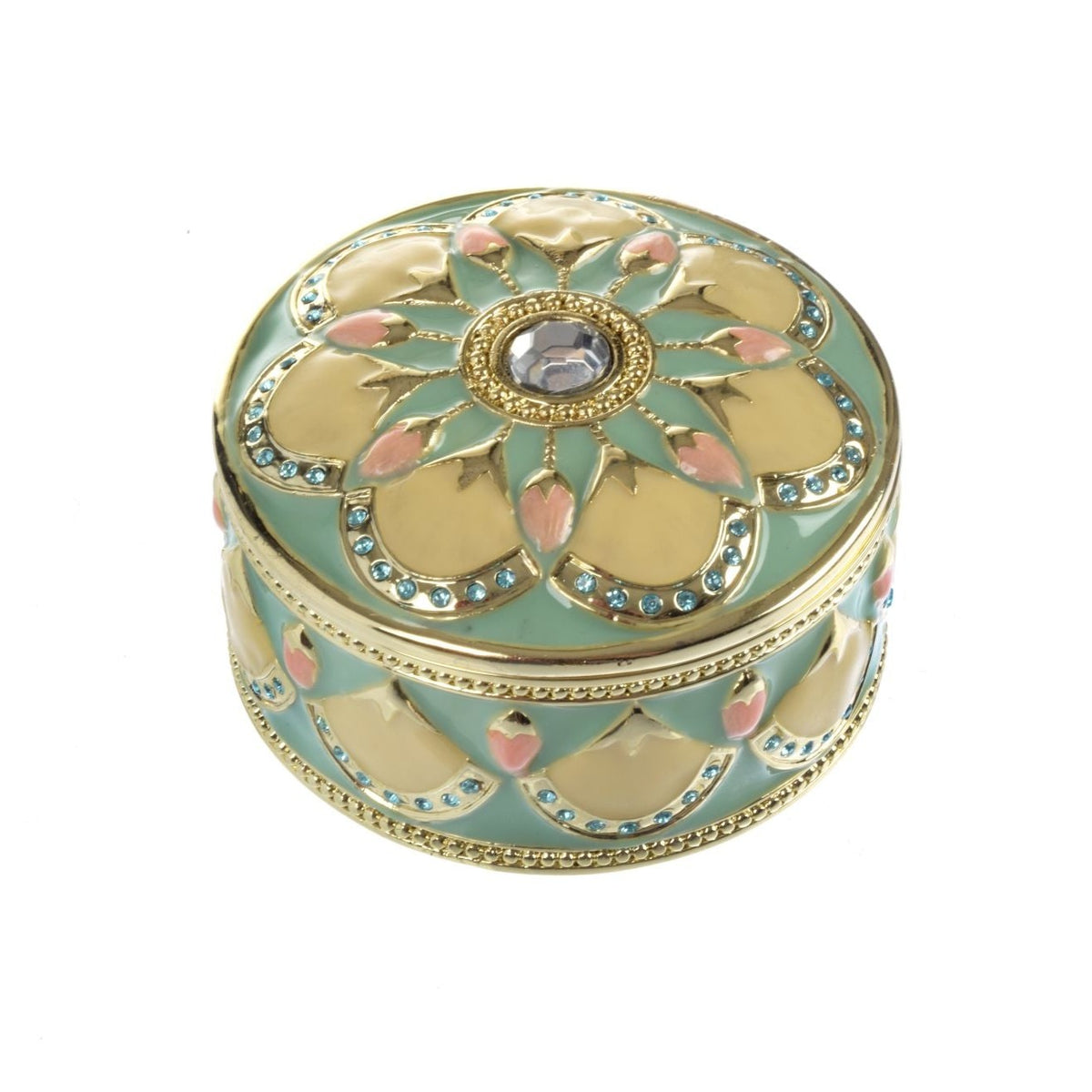 Keren Kopal Round Green turquoise Beautiful Decorated Trinket Box