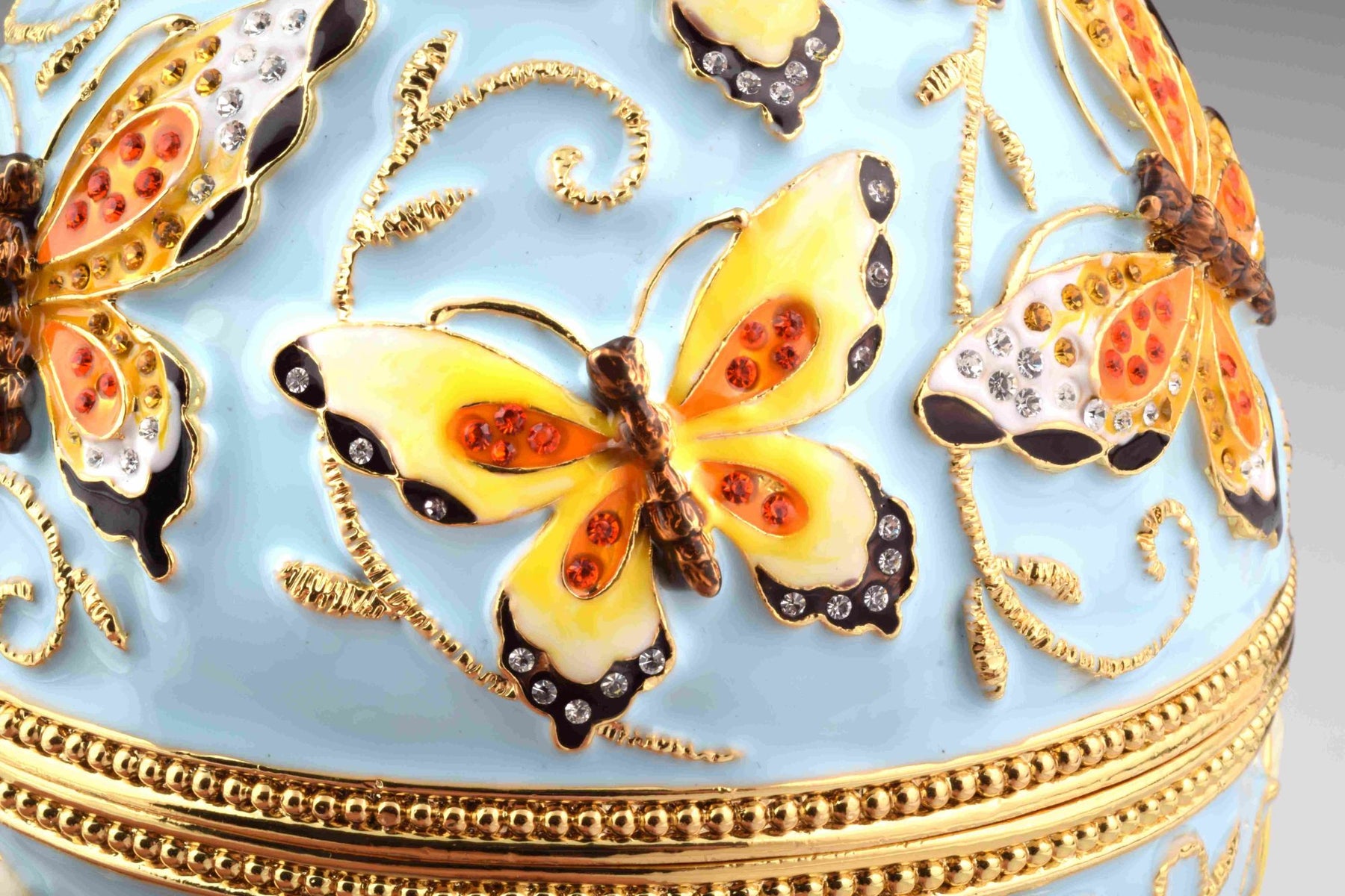 Keren Kopal Blue Faberge Egg with Yellow Flowers