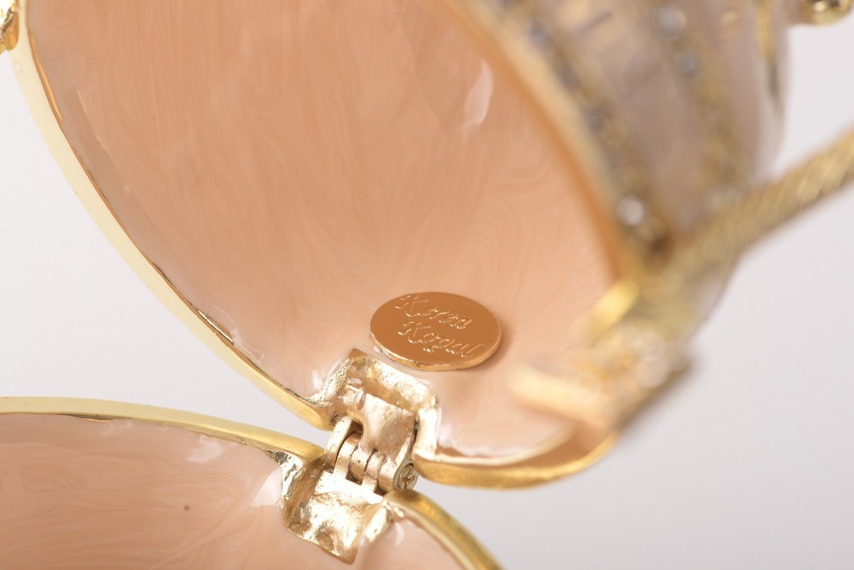 Keren Kopal Pink Faberge Egg with Gold Handles