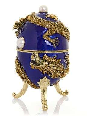 Blue Faberge Egg with Dragon Music Playing Egg