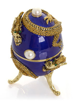 Blue Faberge Egg with Dragon Music Playing Egg