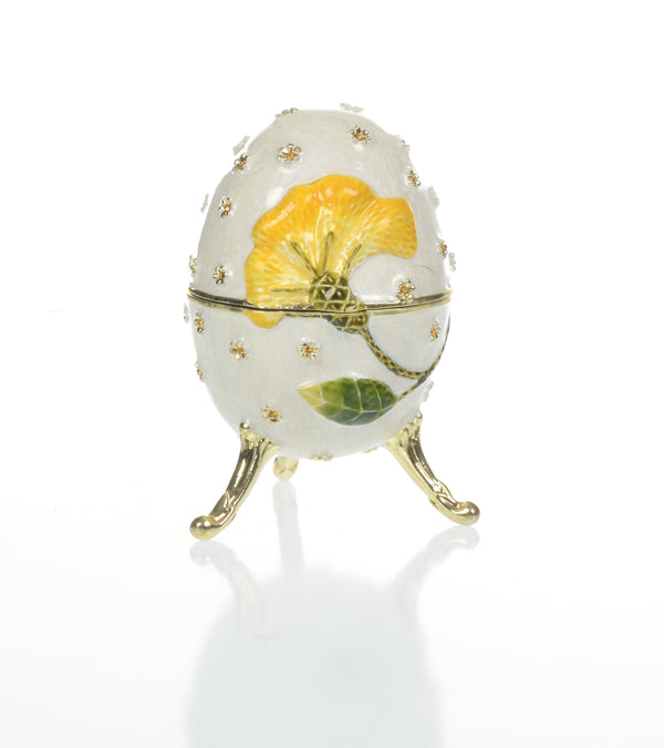 Œuf Fabergé Boîte à musique Blanche à fleur jaune Für Elise de Beethoven