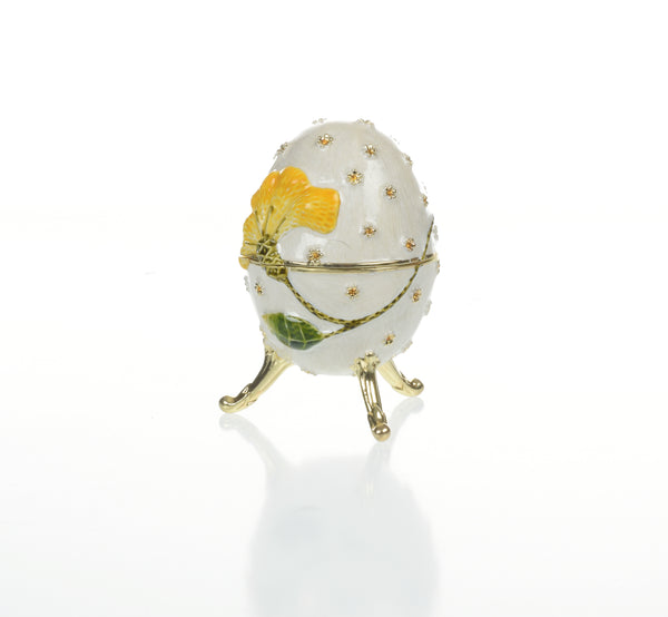 Œuf Fabergé Boîte à musique Blanche à fleur jaune Für Elise de Beethoven