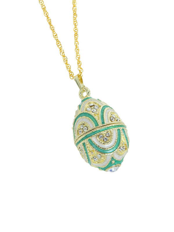 Collier Pendentif Œuf Doré & Bleu Clair