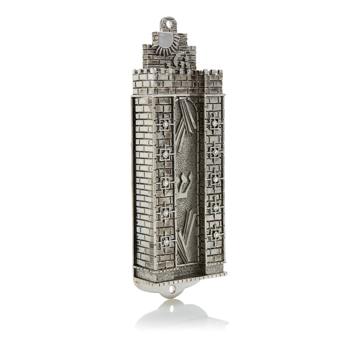 Silver Western Wall style Decorated Mezuzah