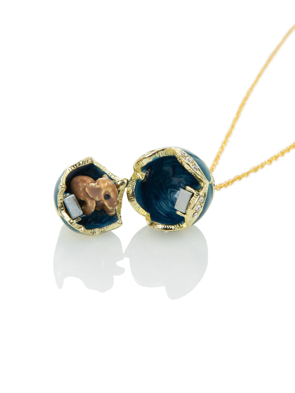 Collier Pendentif Œuf Or & Bleu Clair