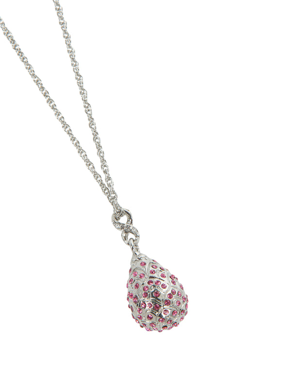 Collier Pendentif Œuf Argenté avec Cristaux Roses