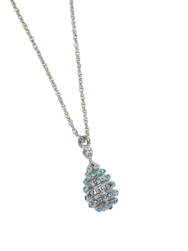 Collier Pendentif Œuf Argenté avec Cristaux Bleus