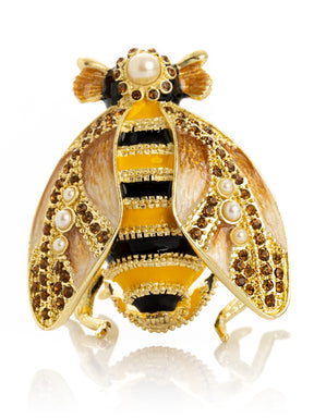 Keren Kopal Gold & Black Enamel Honey Bee Queen Trinket Box