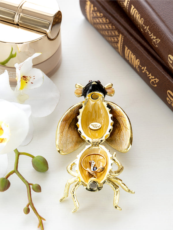Boîte à bijoux Reine des Abeilles en Émail Noir et Doré