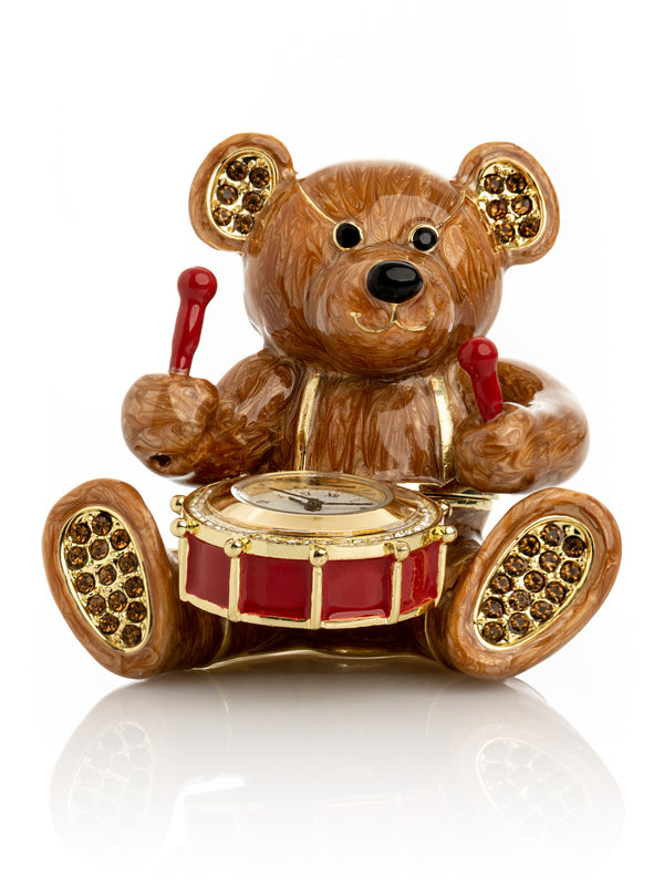 Ours Brun avec Horloge dans un Tambour