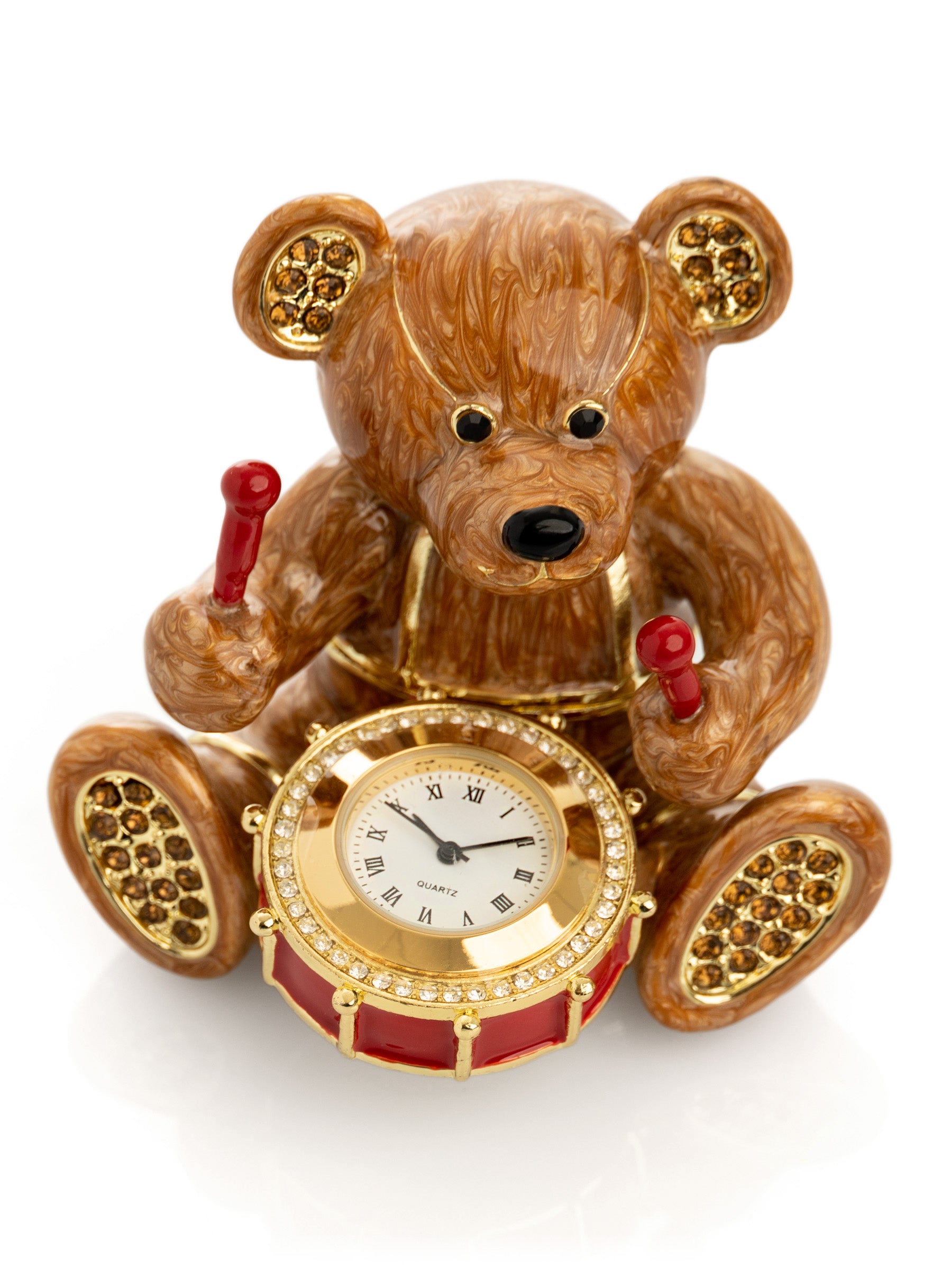 Brown Bear with Clock in a Drum