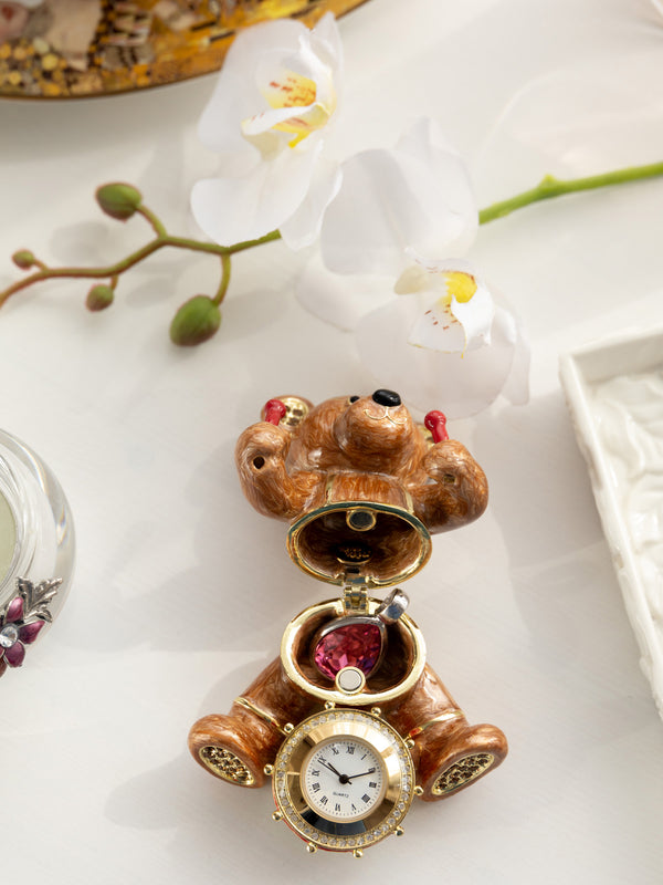 Ours Brun avec Horloge dans un Tambour