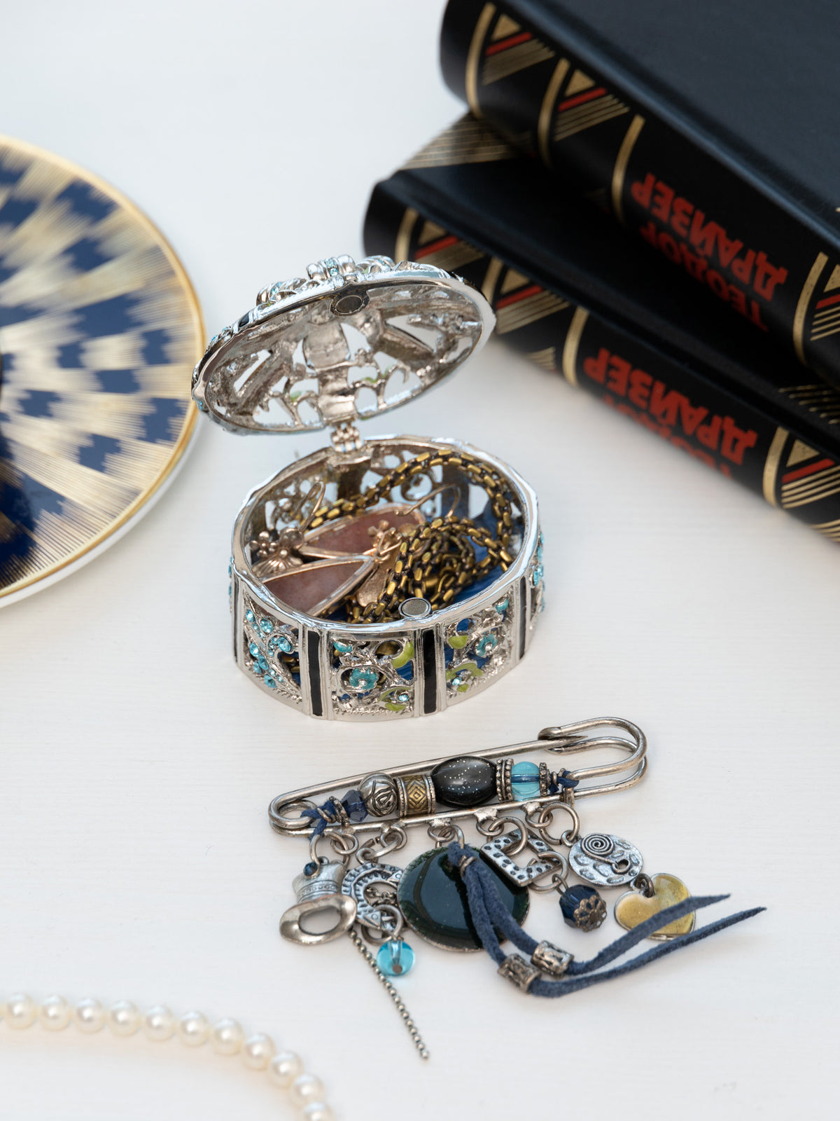 Silver Box with Blue Flowers