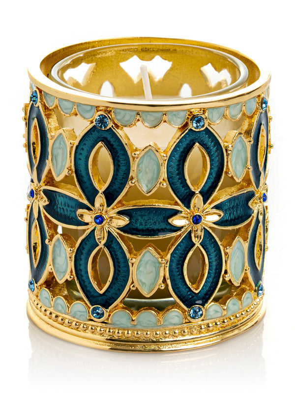 Bougeoir Doré Bleu Décoré