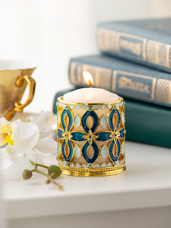 Bougeoir Doré Bleu Décoré
