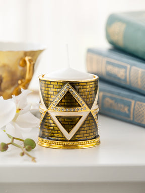 Golden Brown Decorated Candle Holder with Triangles Pattern