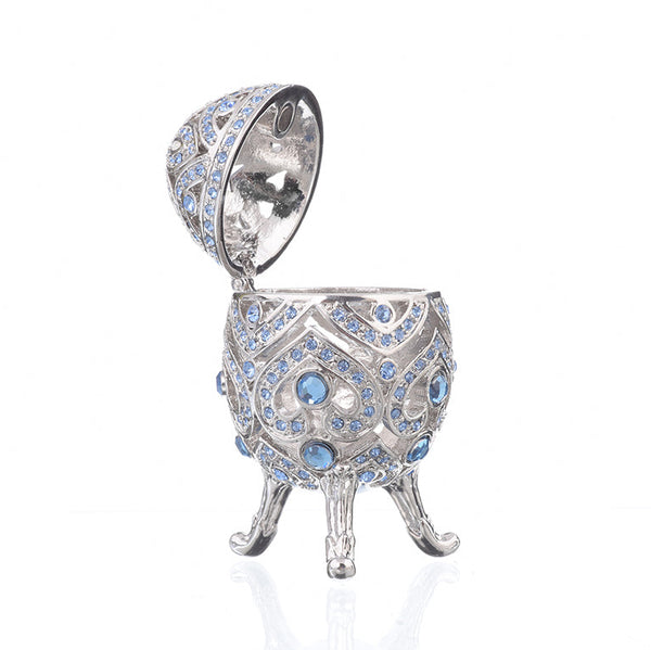 Œuf Fabergé en Argent avec Cristaux Bleus