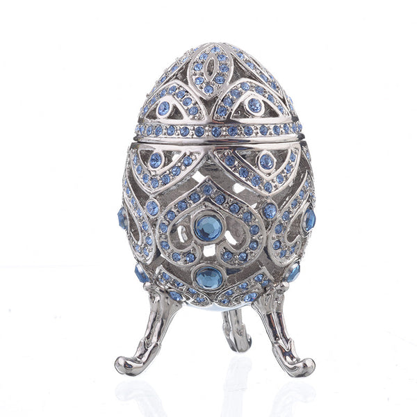 Œuf Fabergé en Argent avec Cristaux Bleus