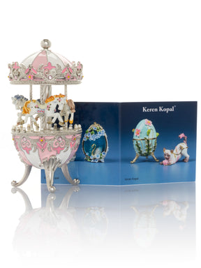 Pink Faberge Egg with Wind up Horse Carousel