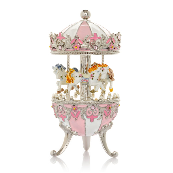 Œuf Fabergé Rose avec Carrousel de Chevaux à Remontoir