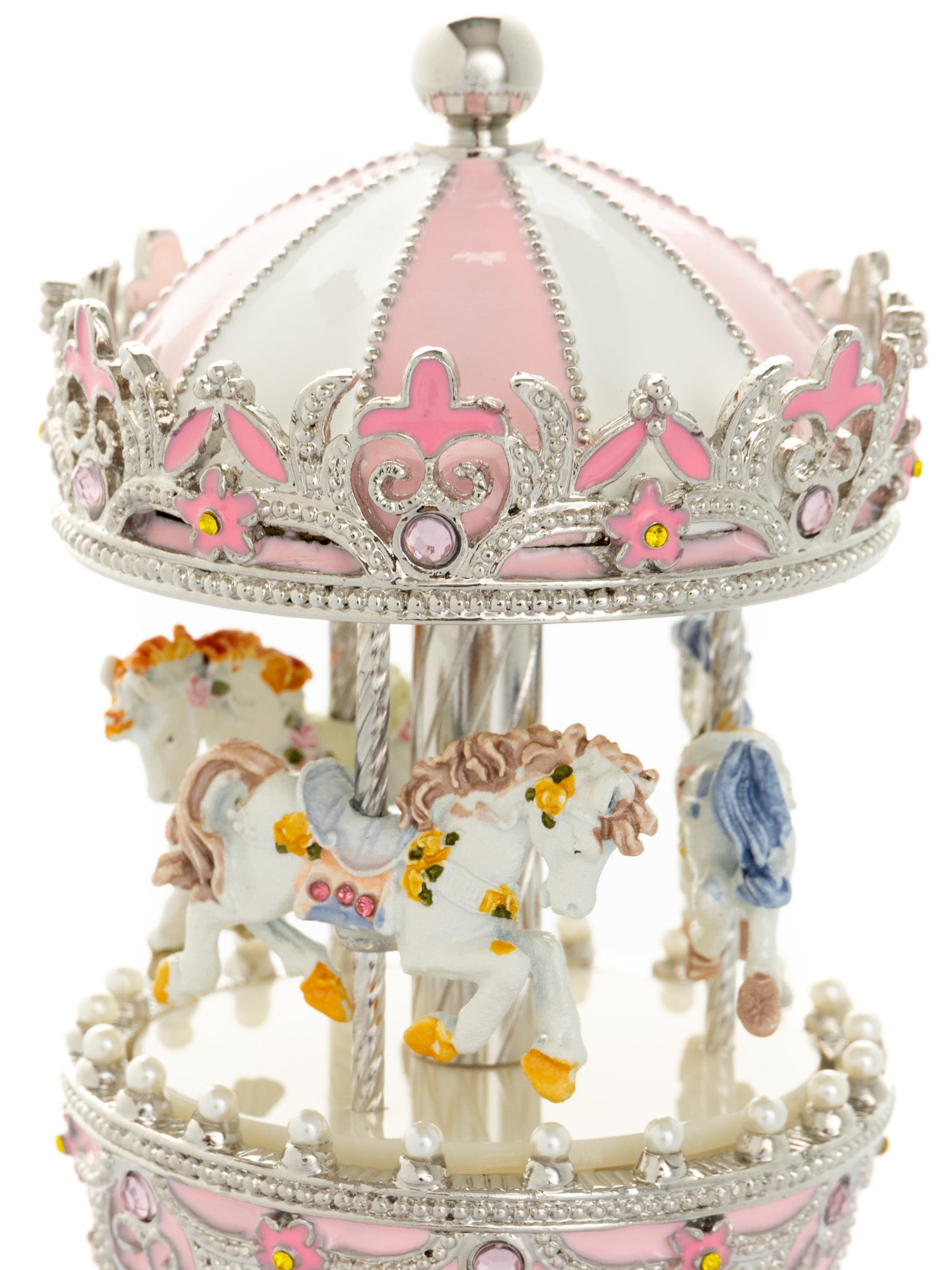 Pink Faberge Egg with Wind up Horse Carousel