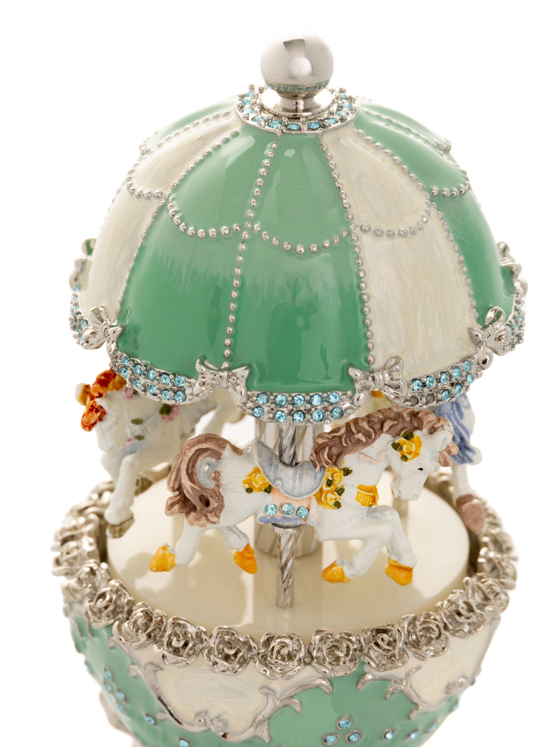 Light Blue Carousel Faberge Egg with White Royal Horses