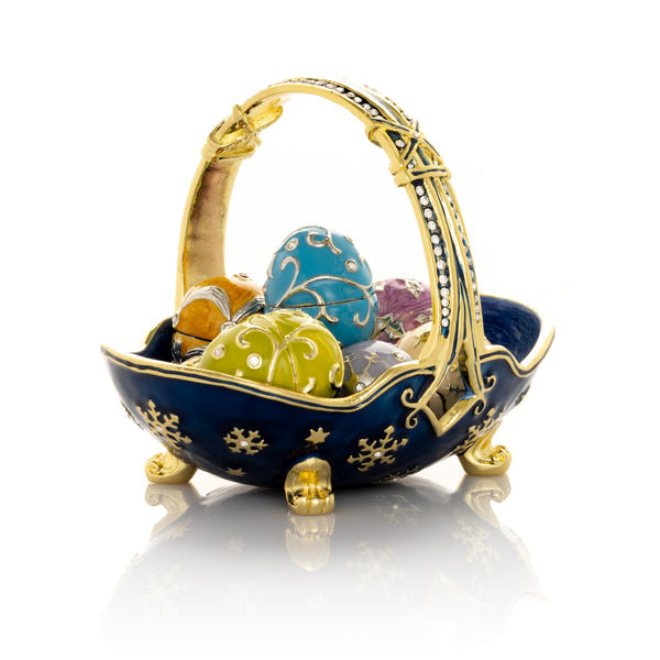 Panier Bleu Portant de Petits Œufs de Pâques