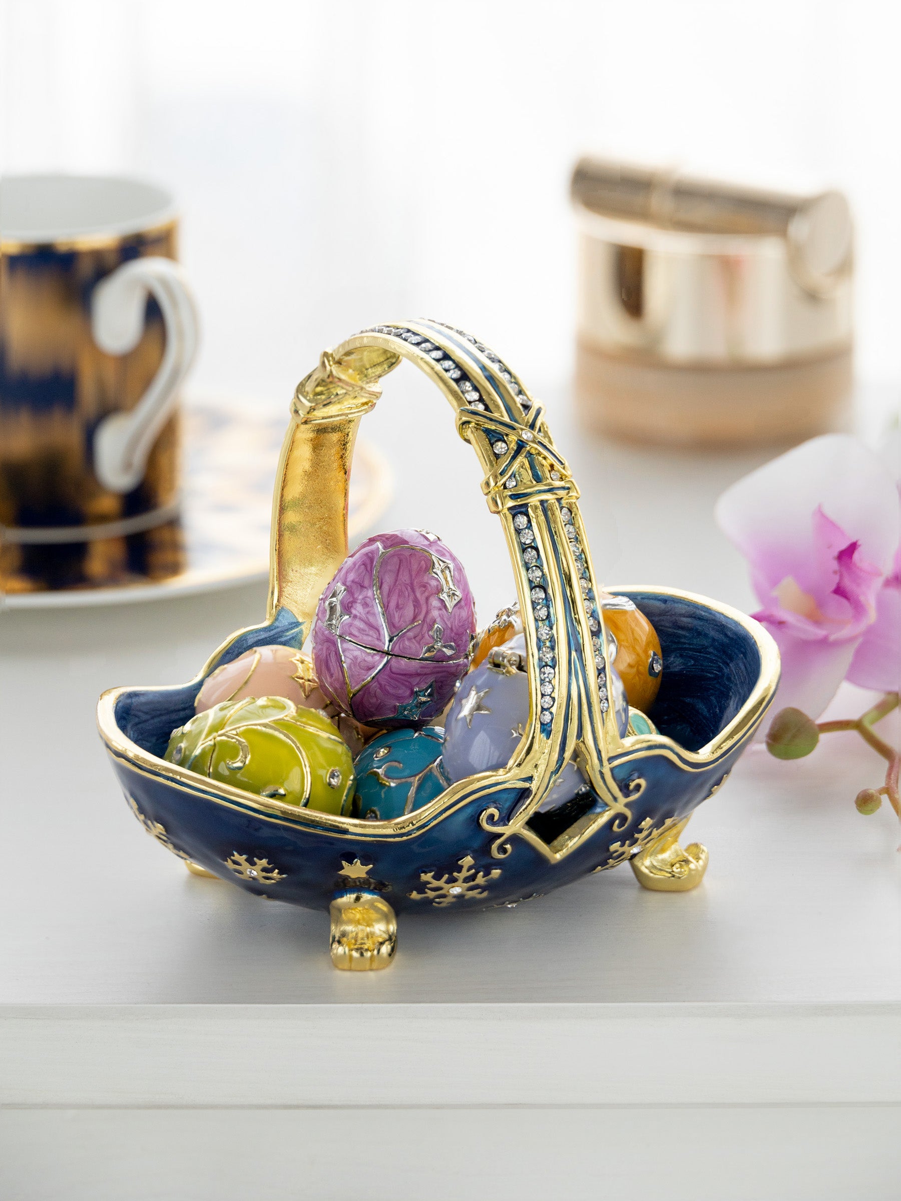 Blue Basket Carring Small Faberge Eggs