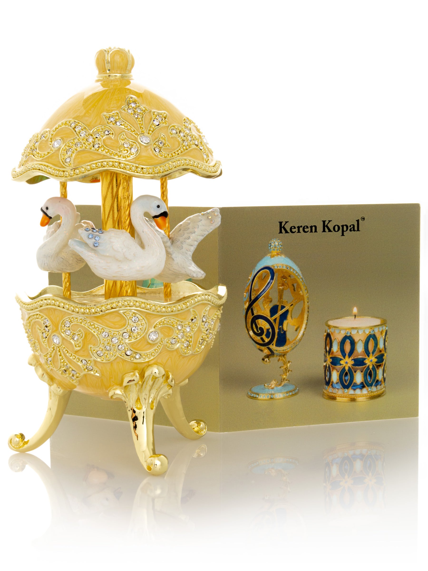 Yellow Carousel Egg with White Swans