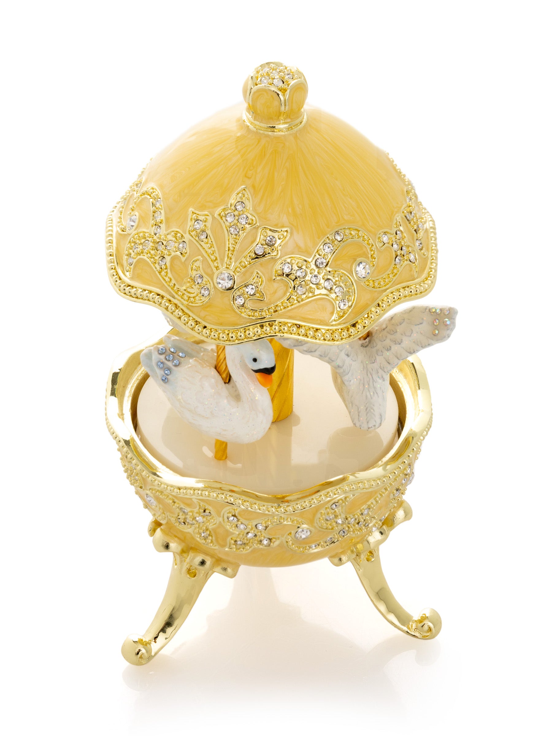 Yellow Carousel Egg with White Swans