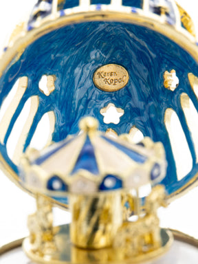 Blue and Gold Faberge Egg with Horse Carousel Surprise Inside