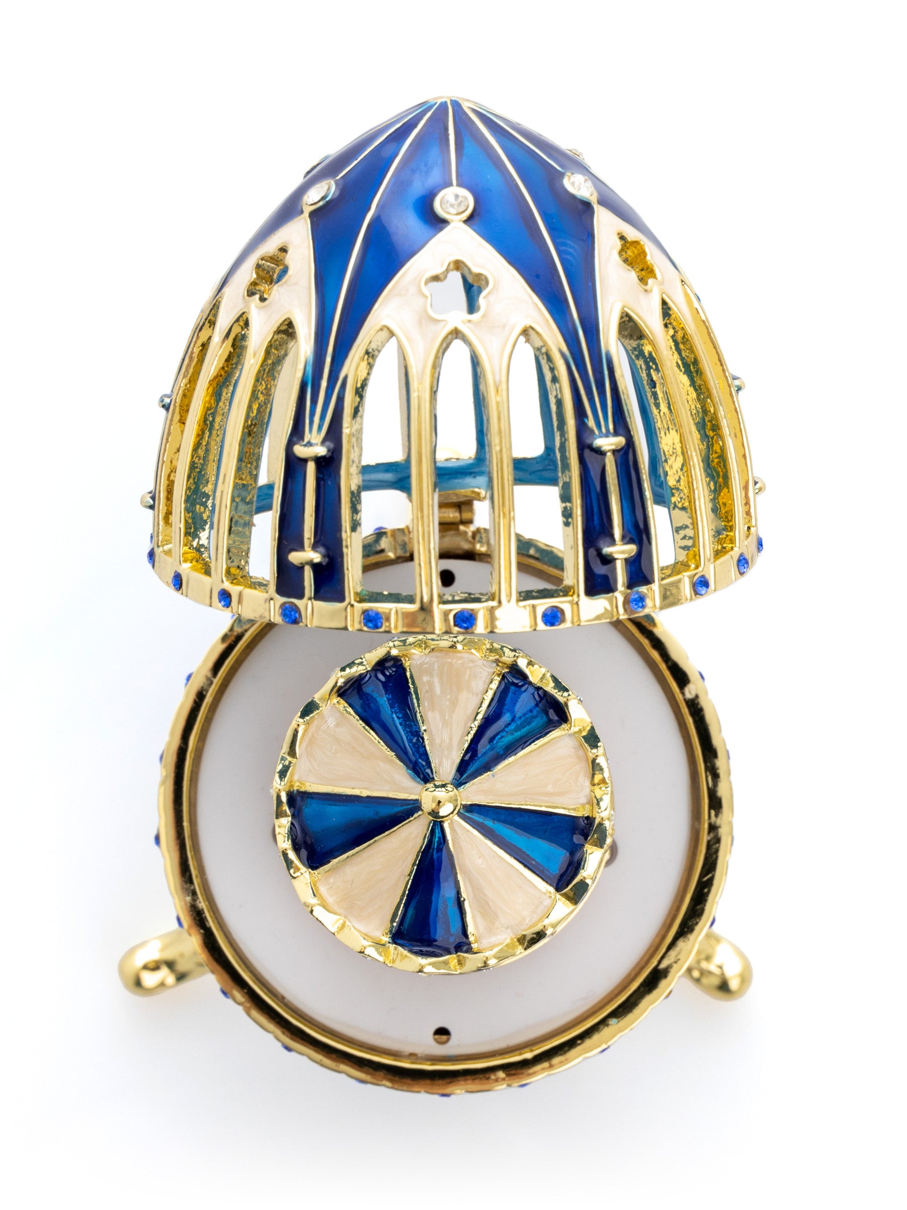 Blue and Gold Faberge Egg with Horse Carousel Surprise Inside