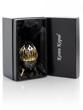 Black and Gold Faberge Egg with Horse Carousel Surprise Inside