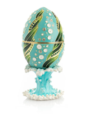 Turquoise Faberge Egg with 2 Frogs Surprise Inside