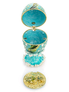 Turquoise Faberge Egg with 2 Frogs Surprise Inside