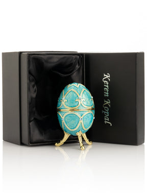 Keren Kopal Turquoise Easter Egg with Cat Hidden compartment