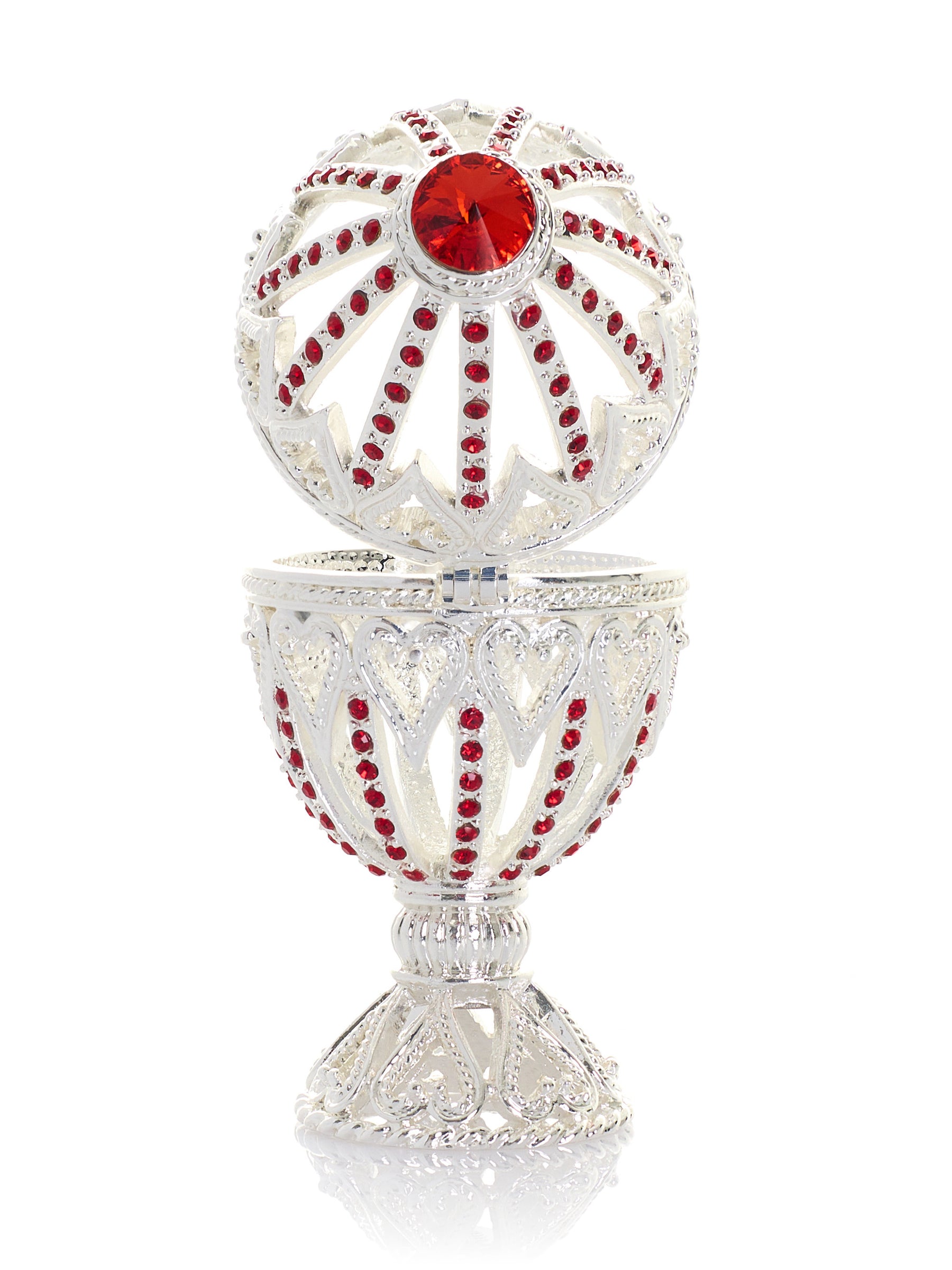 Keren Kopal Silver Easter Egg with Red Crystals & Hearts