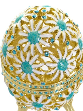 Keren Kopal Gold Easter Egg with Blue and White Flowers