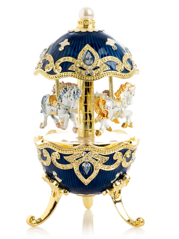 Œuf Fabergé Carrousel de Chevaux Bleu à Mécanisme