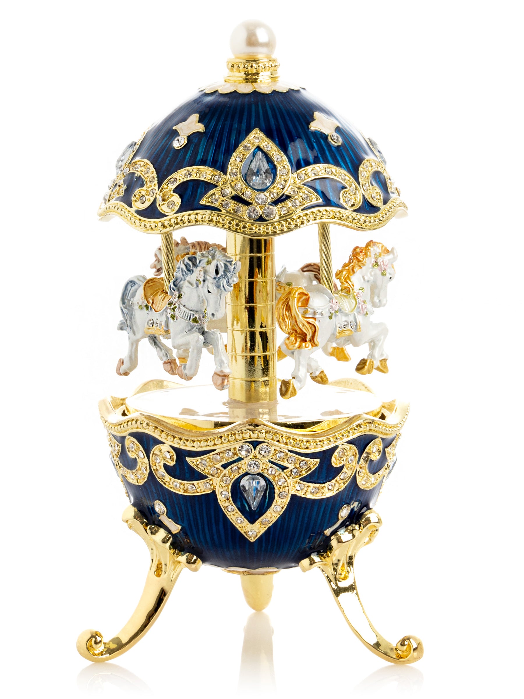 Keren Kopal Blue Wind up Horse Carousel Faberge Egg