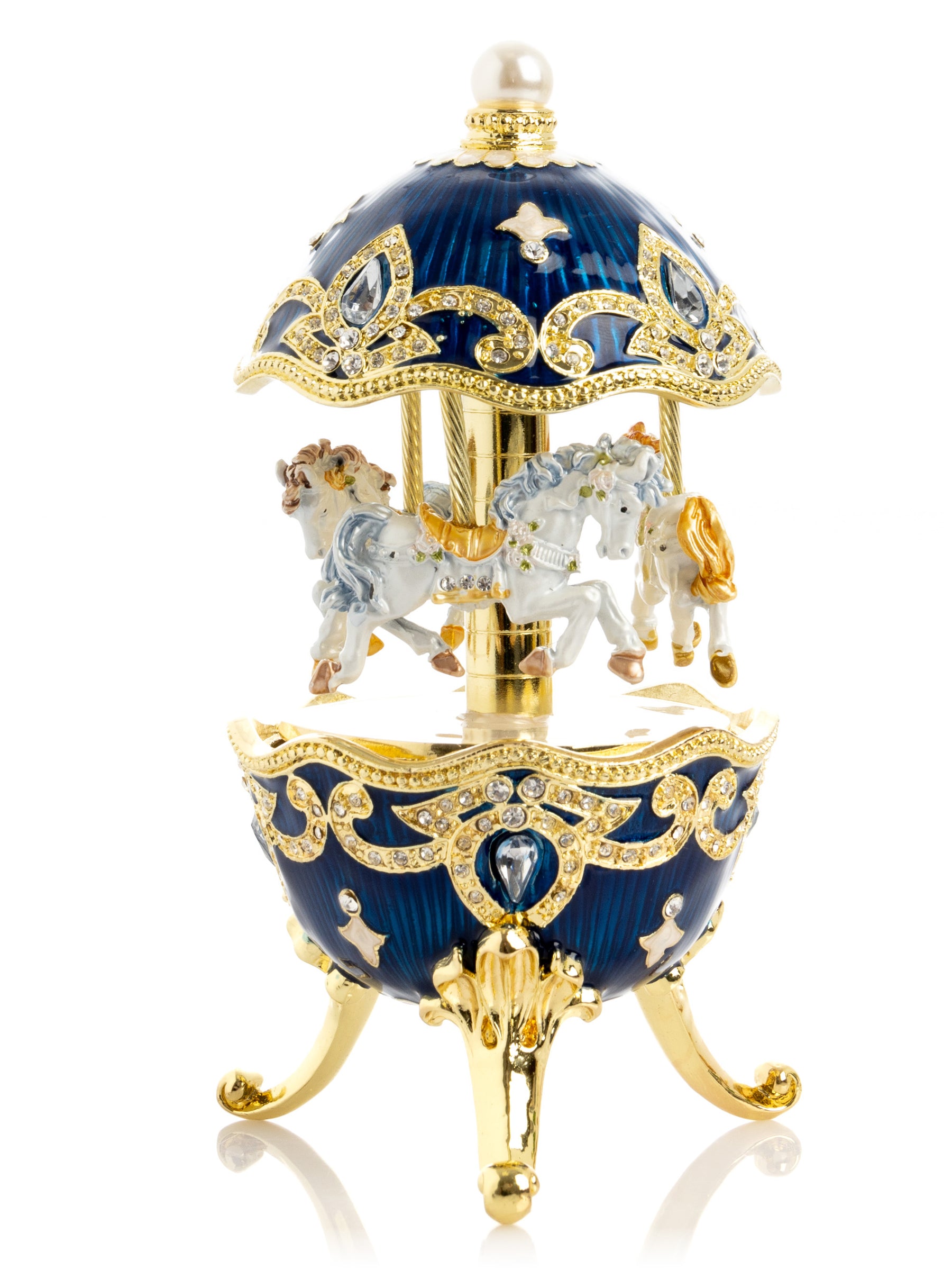 Blue Wind up Horse Carousel Faberge Egg