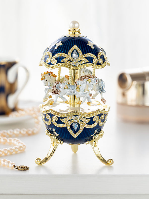 Œuf Fabergé Carrousel de Chevaux Bleu à Mécanisme
