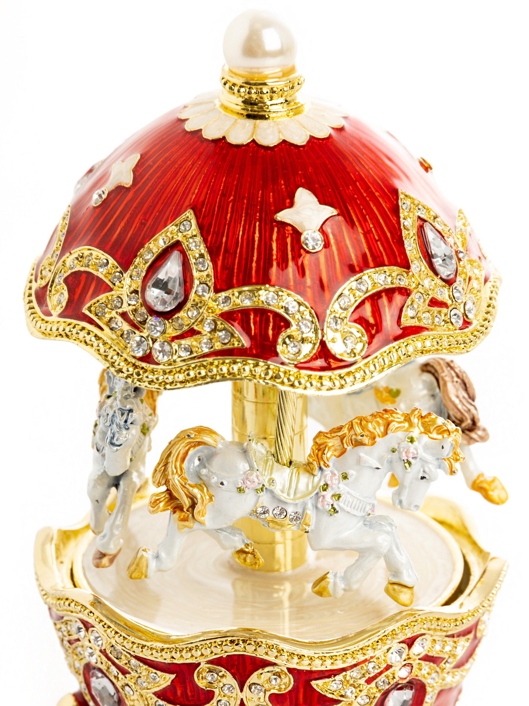 Keren Kopal Red Wind up Horse Carousel Faberge Style Egg